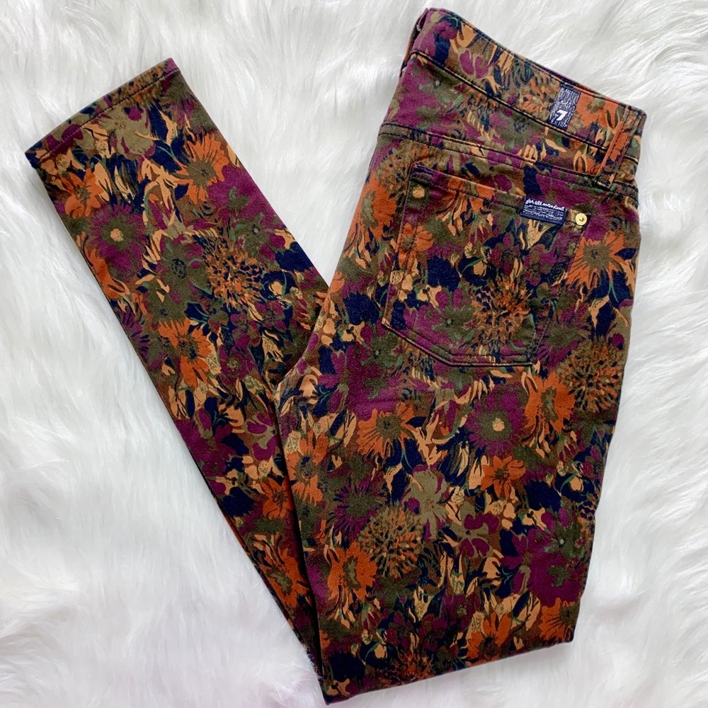 SOLD-7FAM Floral Print Skinny Pants - Picture 1 of 7